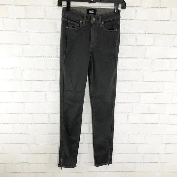 Paige Granite Gray Skinny Jeans Zipper Hems Women's Waist Size 24 - Picture 1 of 10